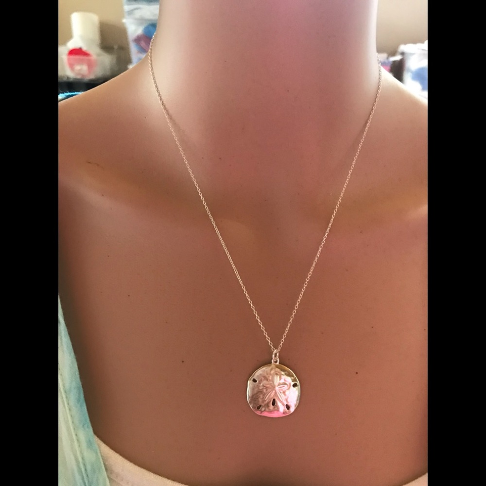 Sterling Silver Hammered Sand Dollar Necklace - Picture 5 of 14